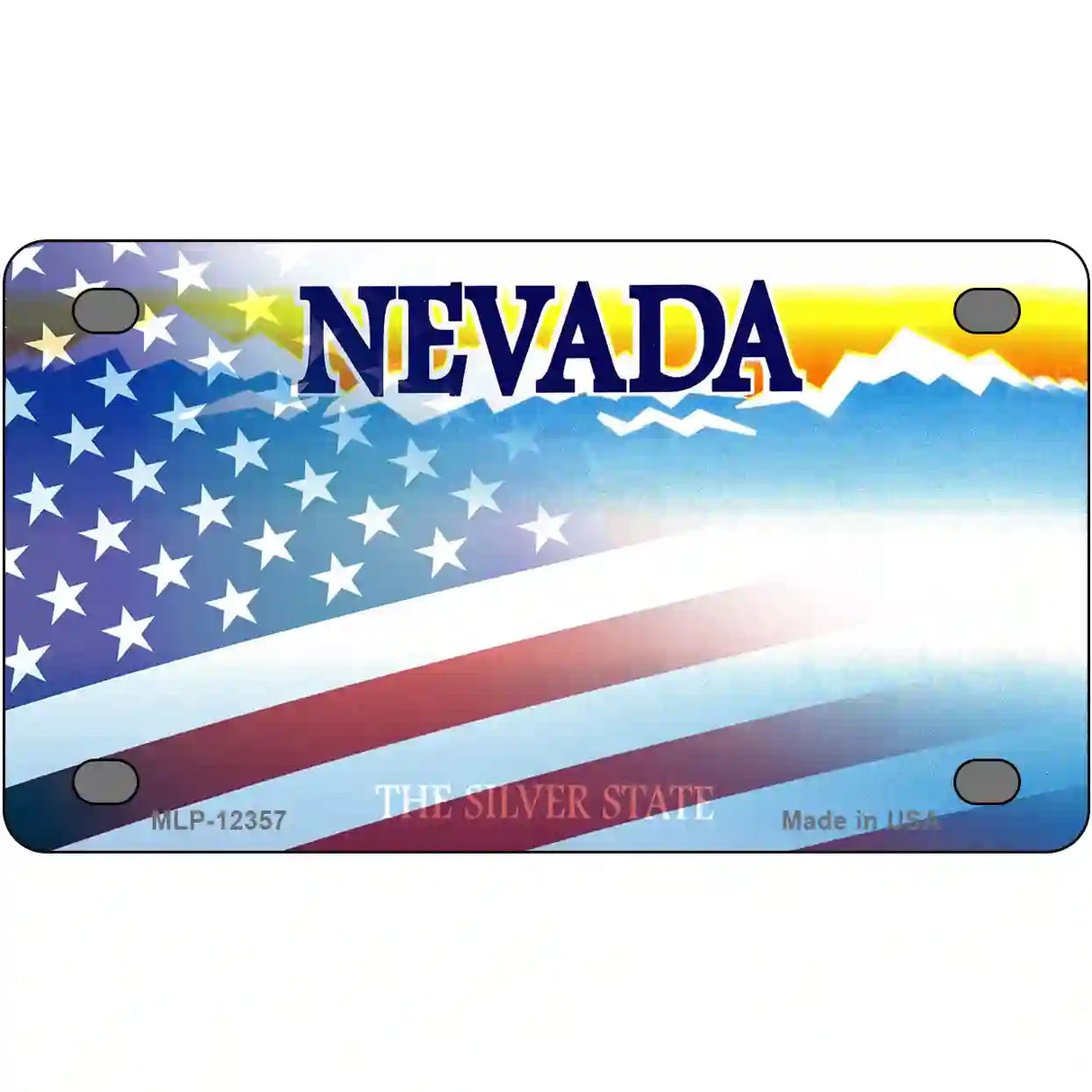 Nevada with American Flag Novelty Metal License Plate 4" x 2.2" (MLP)