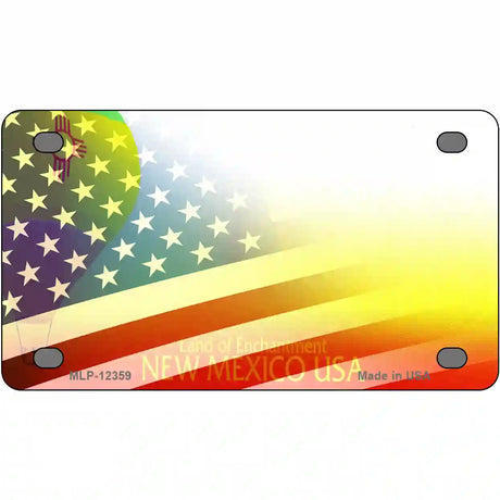 New Mexico with American Flag Novelty Metal License Plate 4" x 2.2" (MLP)