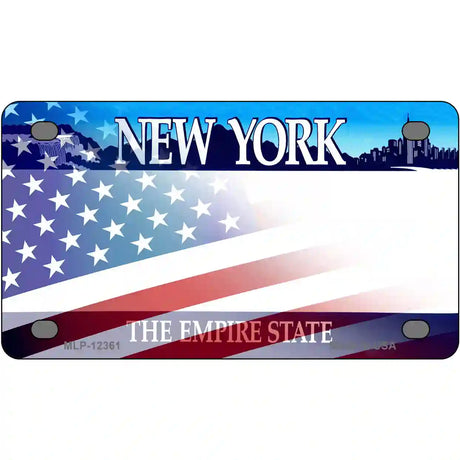 New York with American Flag Novelty Metal License Plate 4" x 2.2" (MLP)