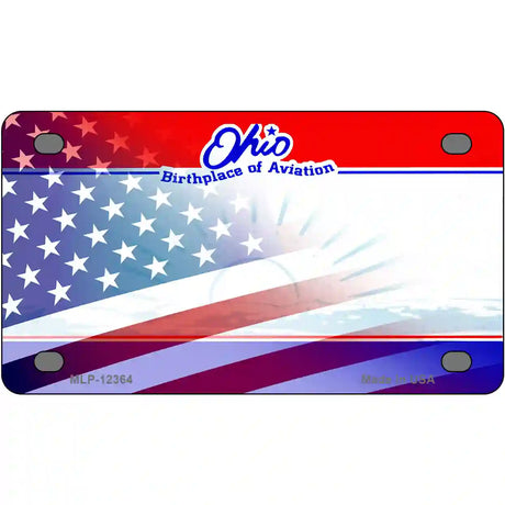 Ohio with American Flag Novelty Metal License Plate 4" x 2.2" (MLP)