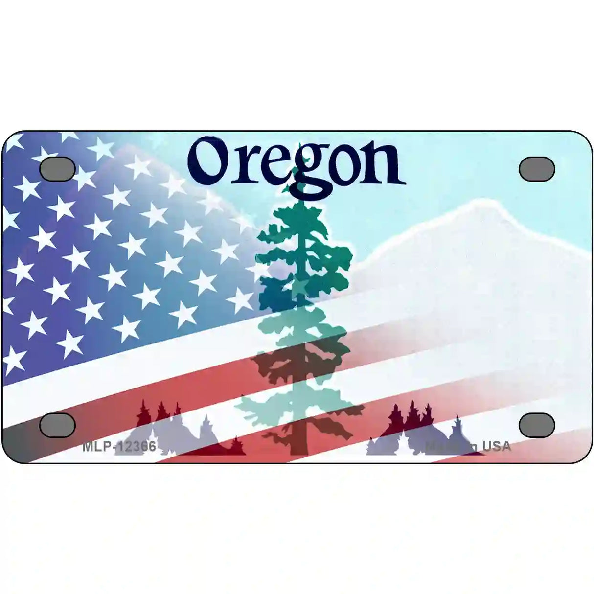 Oregon with American Flag Novelty Metal License Plate 4" x 2.2" (MLP)