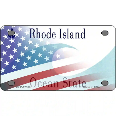 Rhode Island with American Flag Novelty Metal License Plate 4" x 2.2" (MLP)