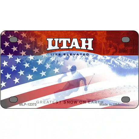 Utah with American Flag Novelty Metal License Plate 4" x 2.2" (MLP)