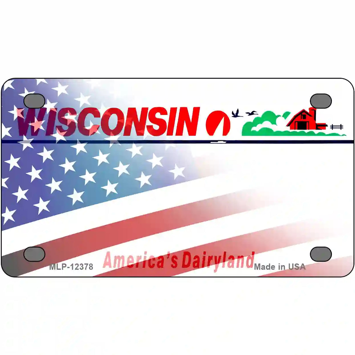 Wisconsin with American Flag Novelty Metal License Plate 4" x 2.2" (MLP)