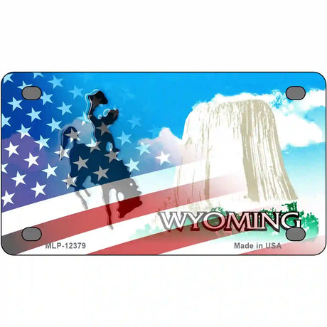 Wyoming with American Flag Novelty Metal License Plate 4" x 2.2" (MLP)