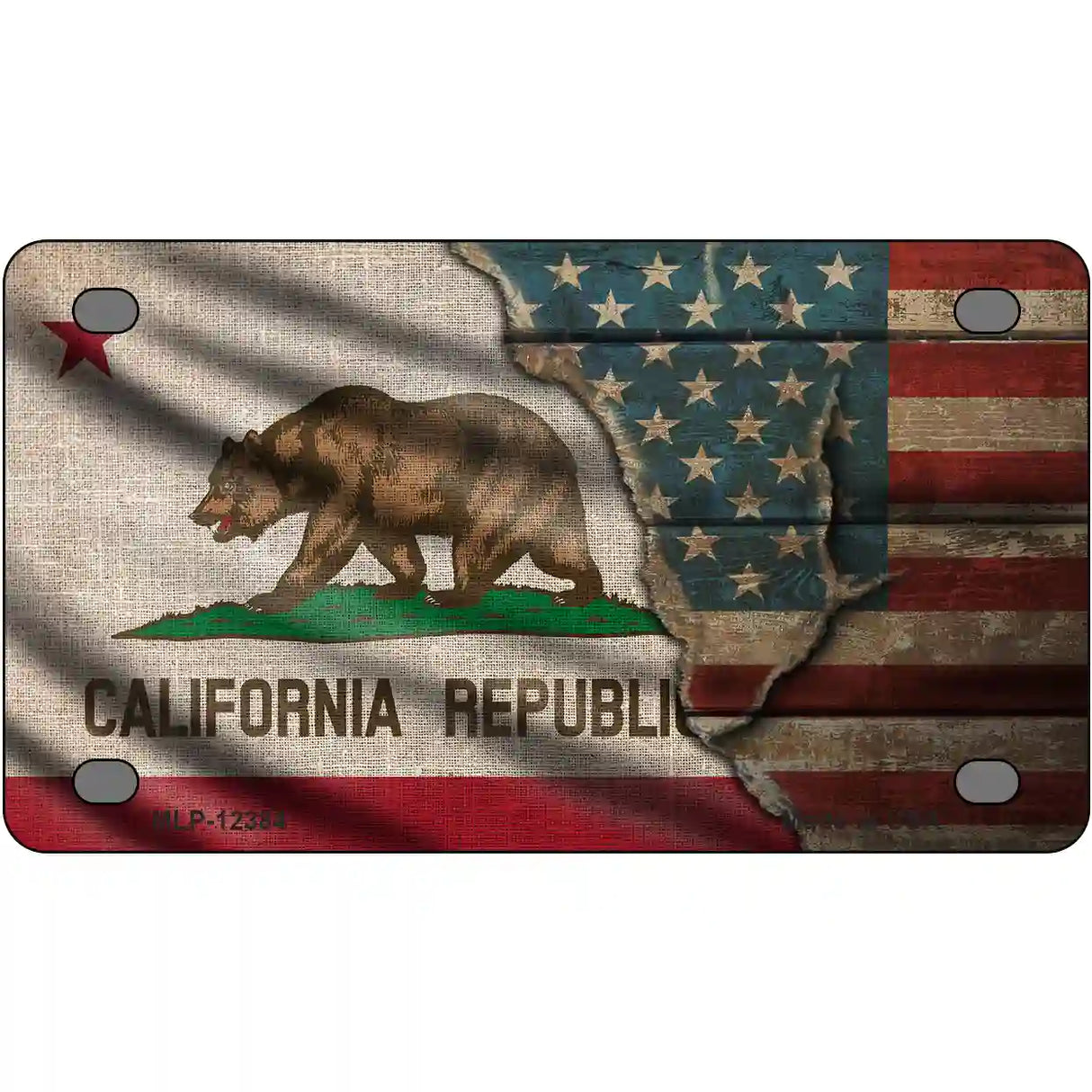 California/American Flag Novelty Metal License Plate 4" x 2.2" (MLP)