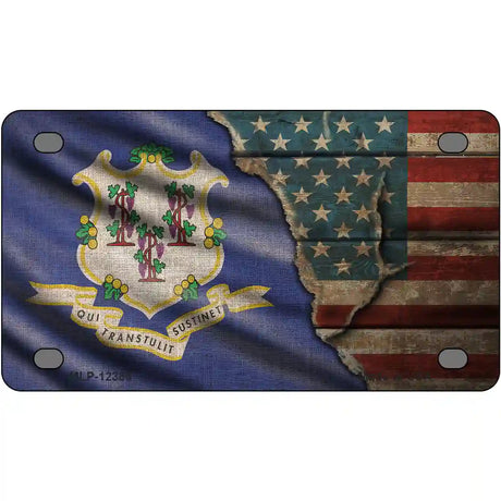 Connecticut/American Flag Novelty Metal License Plate 4" x 2.2" (MLP)