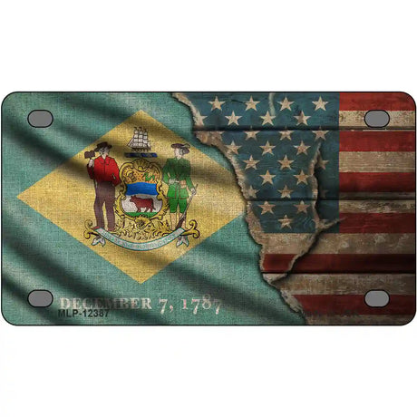 Delaware/American Flag Novelty Metal License Plate 4" x 2.2" (MLP)