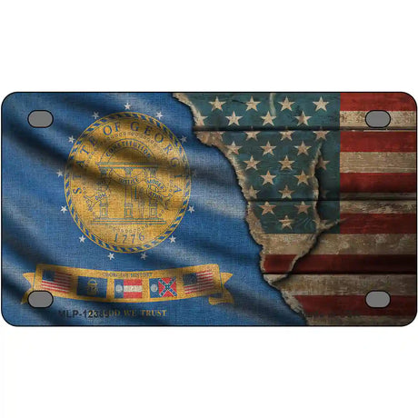 Georgia/American Flag Novelty Metal License Plate 4" x 2.2" (MLP)