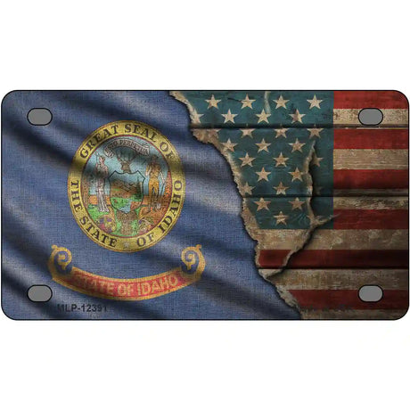 Idaho/American Flag Novelty Metal License Plate 4" x 2.2" (MLP)