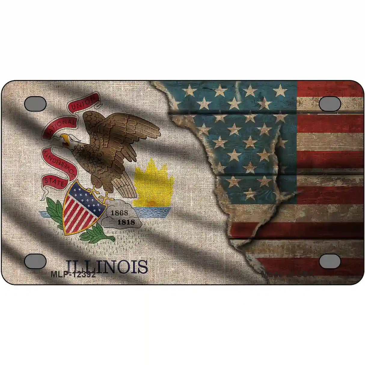 Illinois/American Flag Novelty Metal License Plate 4" x 2.2" (MLP)