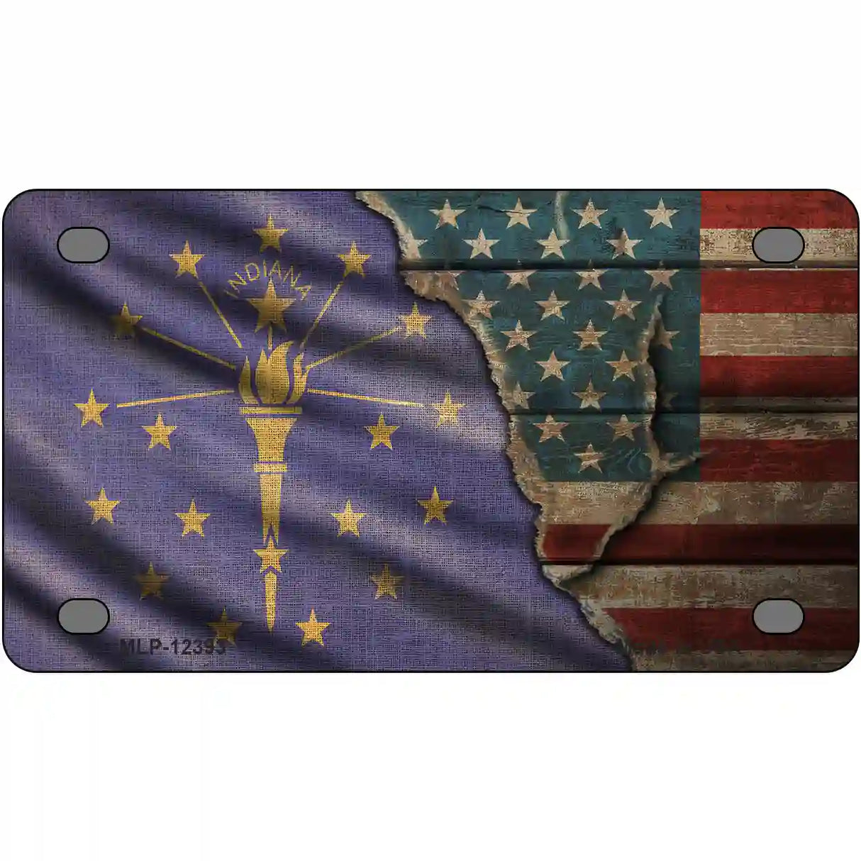 Indiana/American Flag Novelty Metal License Plate 4" x 2.2" (MLP)