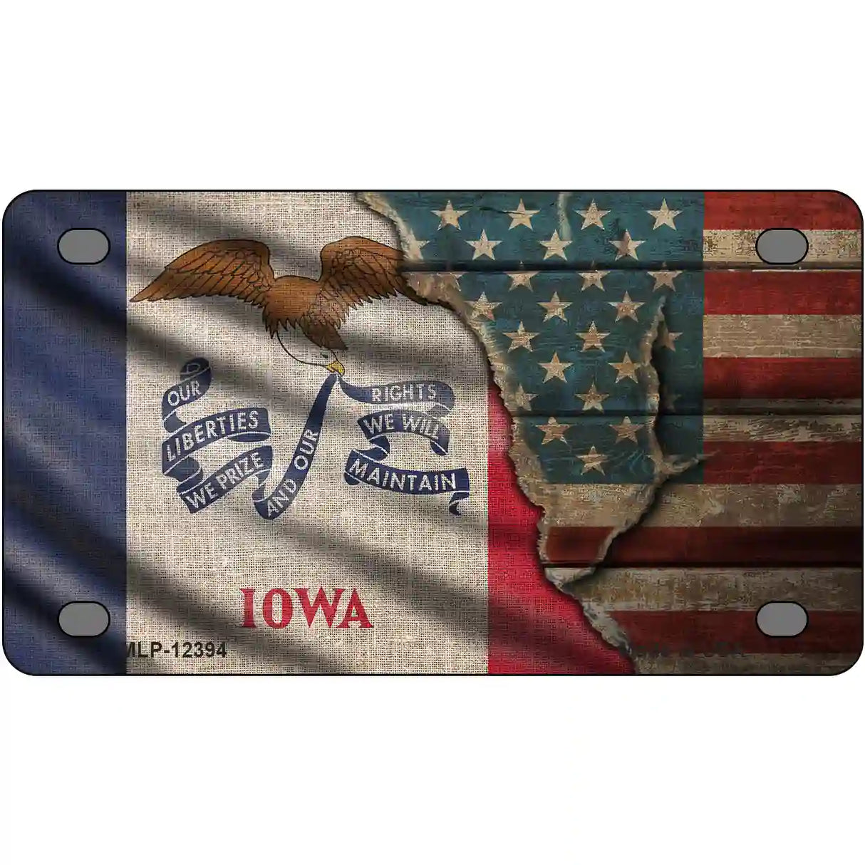 Iowa/American Flag Novelty Metal License Plate 4" x 2.2" (MLP)