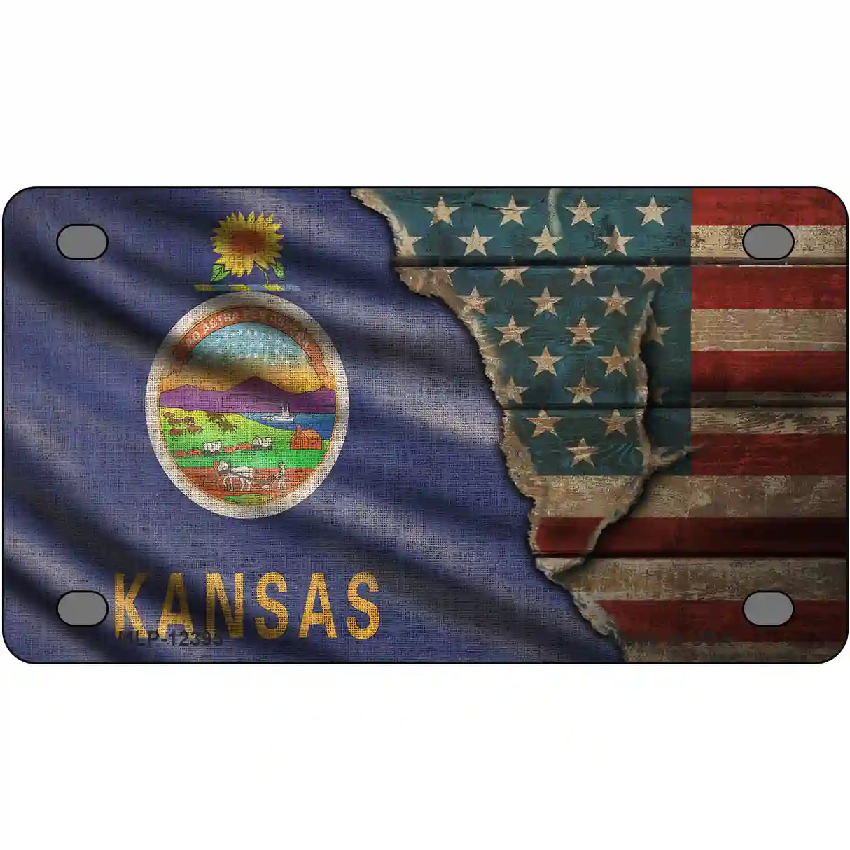 Kansas/American Flag Novelty Metal License Plate 4" x 2.2" (MLP)