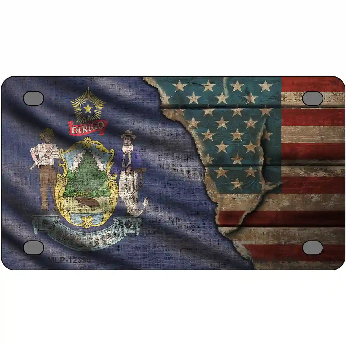 Maine/American Flag Novelty Metal License Plate 4" x 2.2" (MLP)