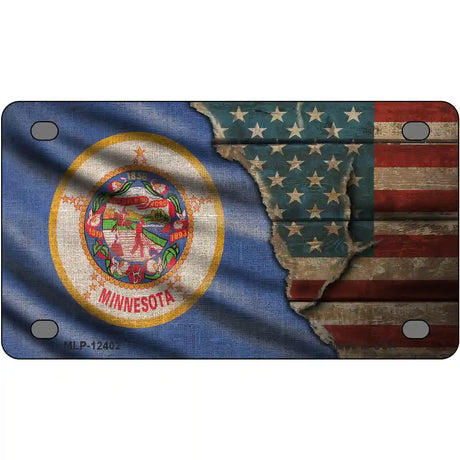 Minnesota/American Flag Novelty Metal License Plate 4" x 2.2" (MLP)