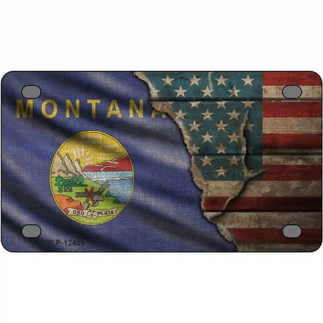 Montana/American Flag Novelty Metal License Plate 4" x 2.2" (MLP)