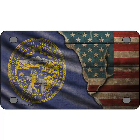 Nebraska/American Flag Novelty Metal License Plate 4" x 2.2" (MLP)