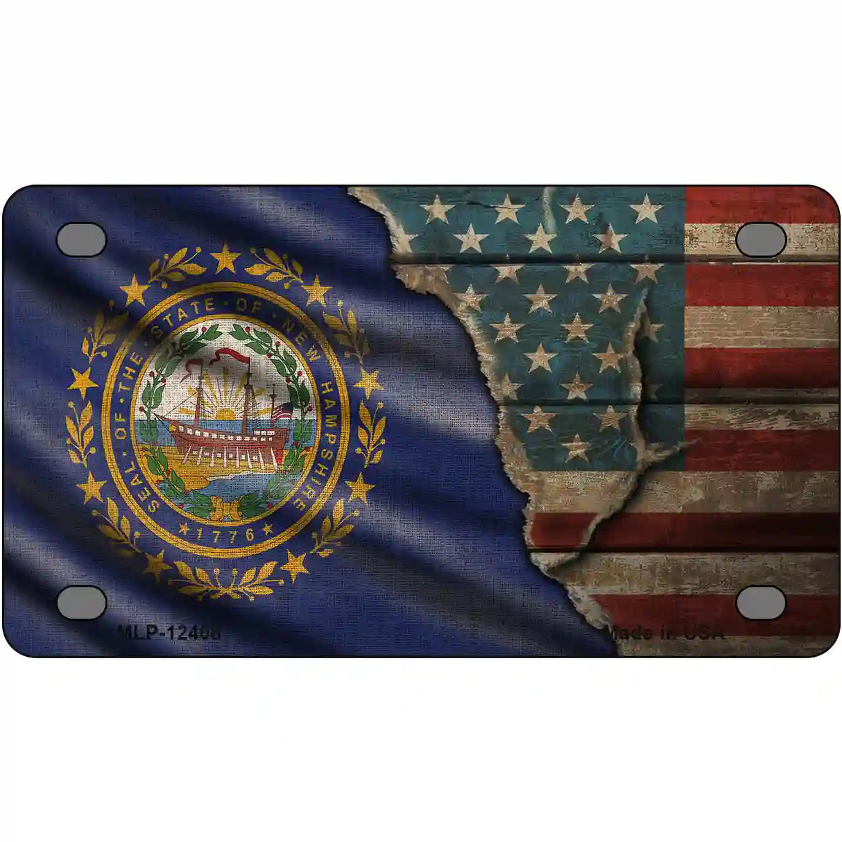 New Hampshire/American Flag Novelty Metal License Plate 4" x 2.2" (MLP)