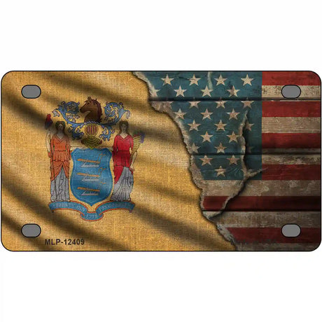 New Jersey/American Flag Novelty Metal License Plate 4" x 2.2" (MLP)