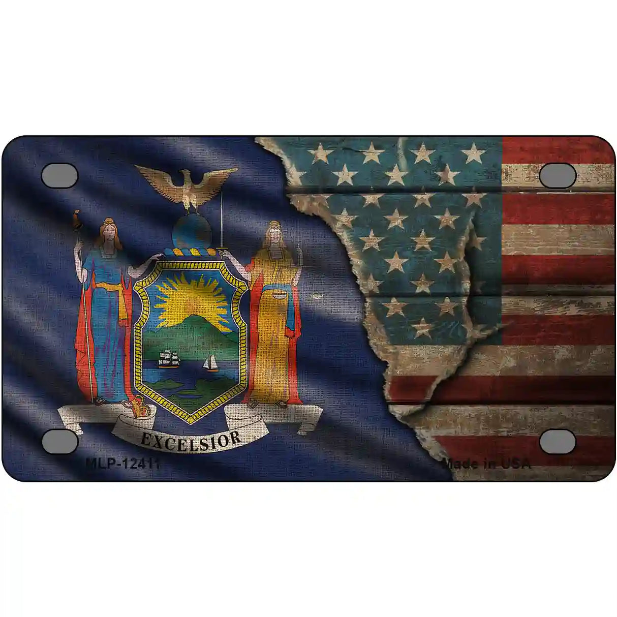 New York/American Flag Novelty Metal License Plate 4" x 2.2" (MLP)