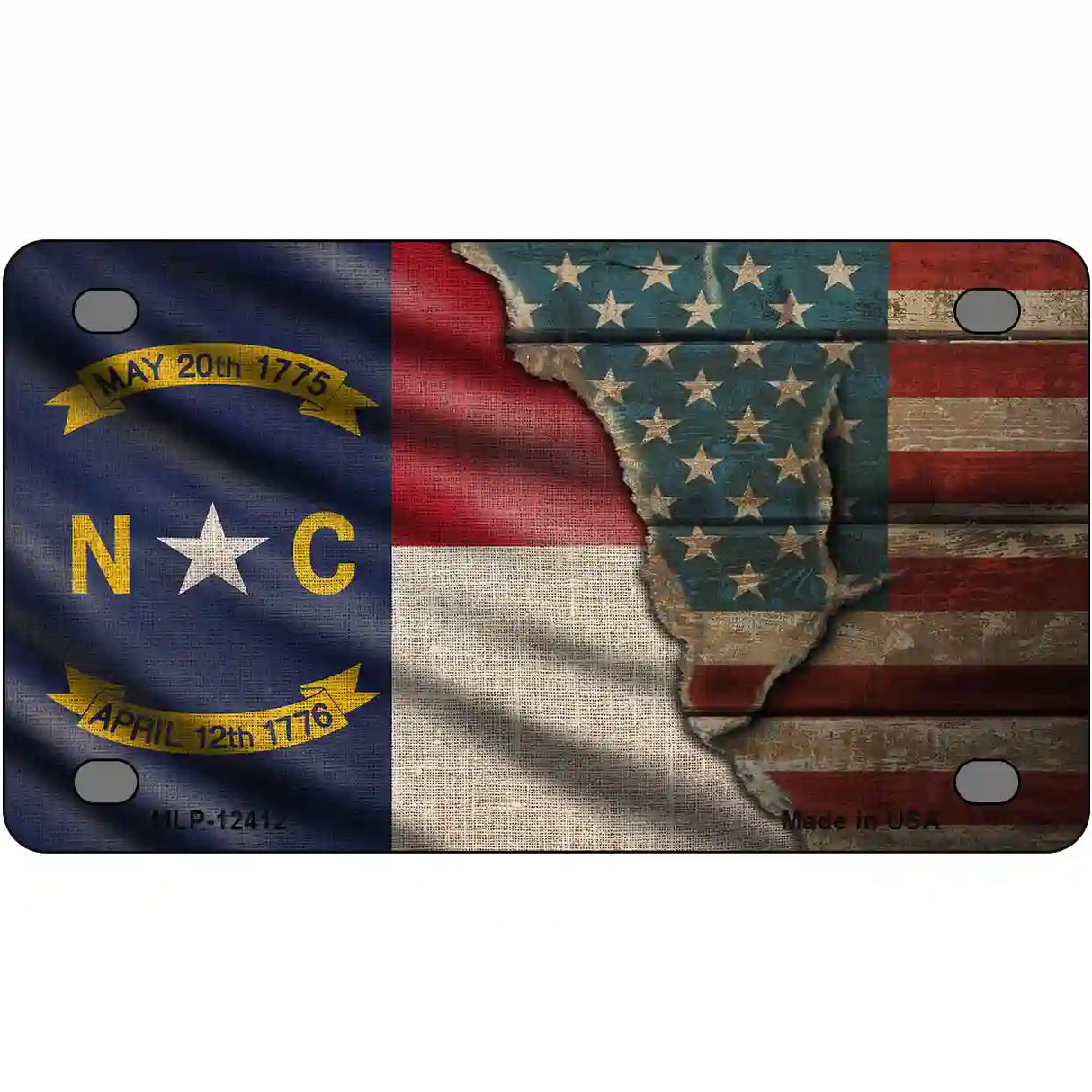 North Carolina/American Flag Novelty Metal License Plate 4" x 2.2" (MLP)