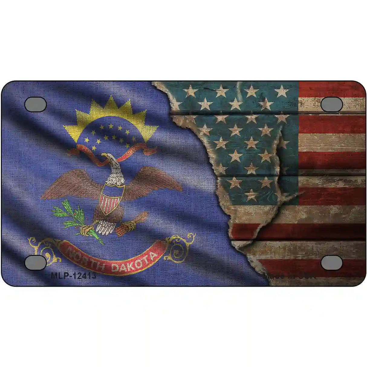 North Dakota/American Flag Novelty Metal License Plate 4" x 2.2" (MLP)