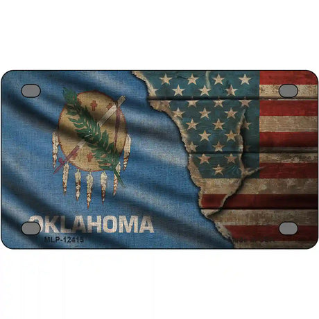 Oklahoma/American Flag Novelty Metal License Plate 4" x 2.2" (MLP)