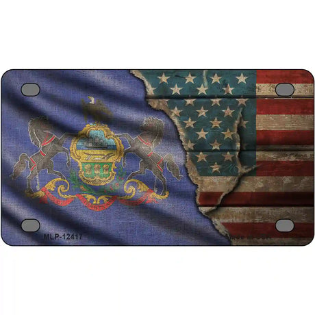 Pennsylvania/American Flag Novelty Metal License Plate 4" x 2.2" (MLP)