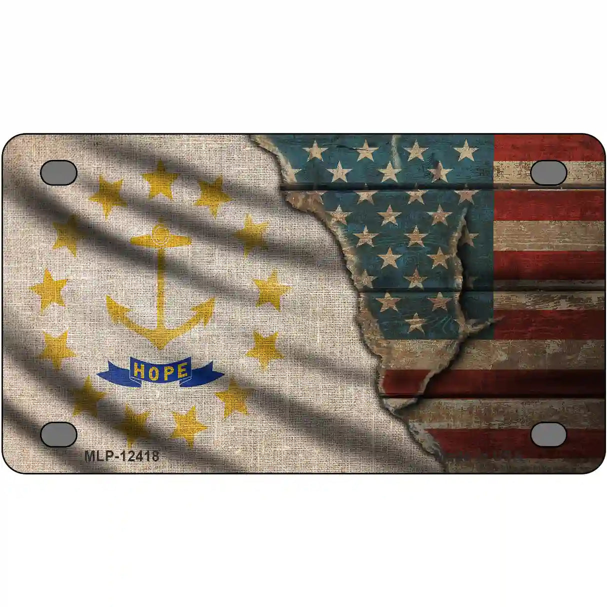 Rhode Island/American Flag Novelty Metal License Plate 4" x 2.2" (MLP)