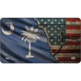 South Carolina/American Flag Novelty Metal License Plate 4" x 2.2" (MLP)