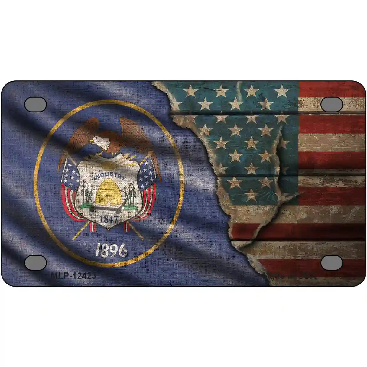 Utah/American Flag Novelty Metal License Plate 4" x 2.2" (MLP)