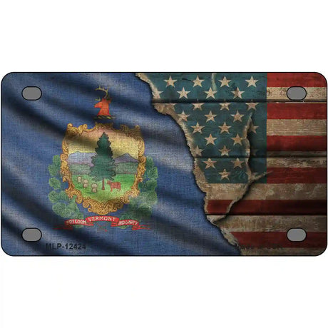 Vermont/American Flag Novelty Metal License Plate 4" x 2.2" (MLP)