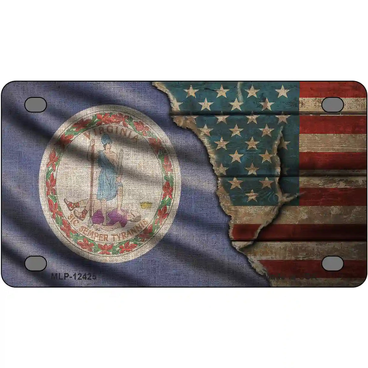 Virginia/American Flag Novelty Metal License Plate 4" x 2.2" (MLP)