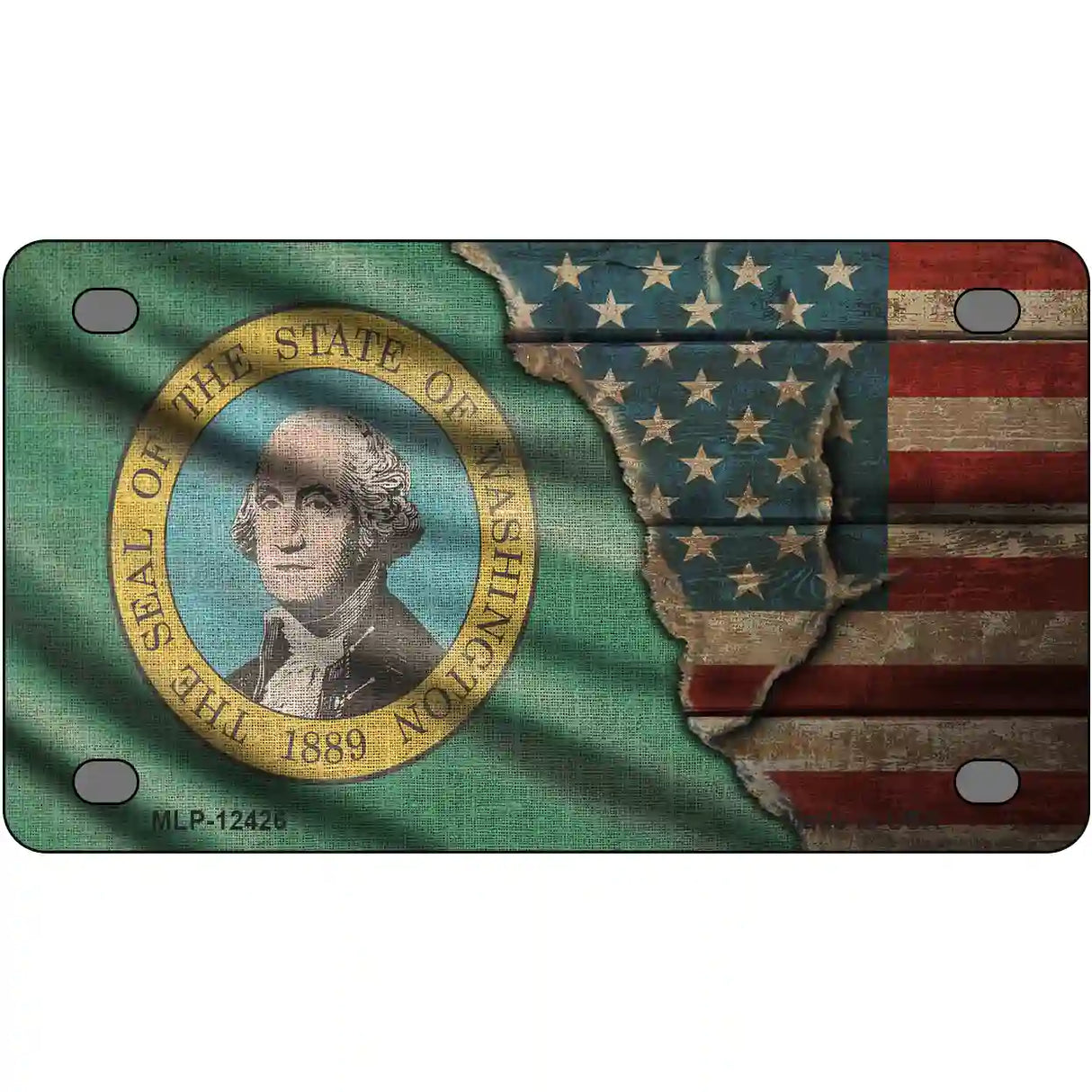 Washington/American Flag Novelty Metal License Plate 4" x 2.2" (MLP)