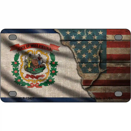 West Virginia/American Flag Novelty Metal License Plate 4" x 2.2" (MLP)