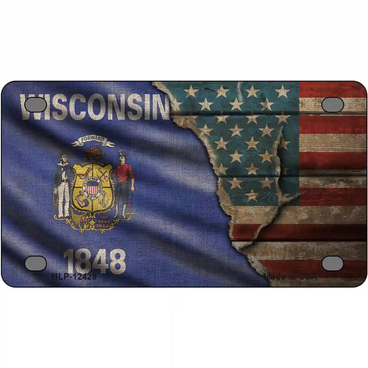 Wisconsin/American Flag Novelty Metal License Plate 4" x 2.2" (MLP)