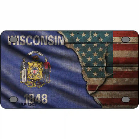 Wisconsin/American Flag Novelty Metal License Plate 4" x 2.2" (MLP)