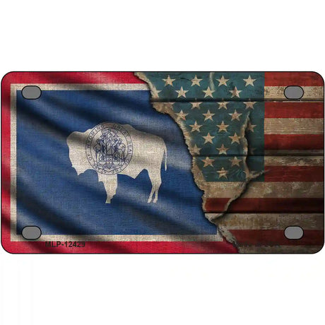 Wyoming/American Flag Novelty Metal License Plate 4" x 2.2" (MLP)