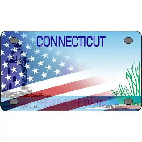 Connecticut with American Flag Novelty Metal License Plate LP-12432 4" x 2.2" (MLP)