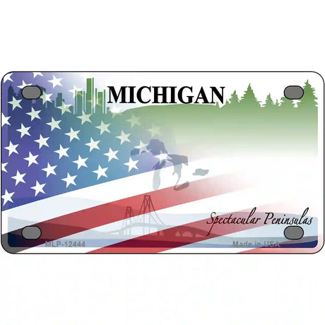 Michigan Peninsulas Plate American Flag Novelty Metal License Plate 4" x 2.2" (MLP)