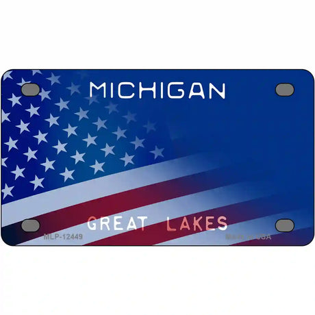 Michigan Great Lakes Plate American Flag Novelty Metal License Plate 4" x 2.2" (MLP)