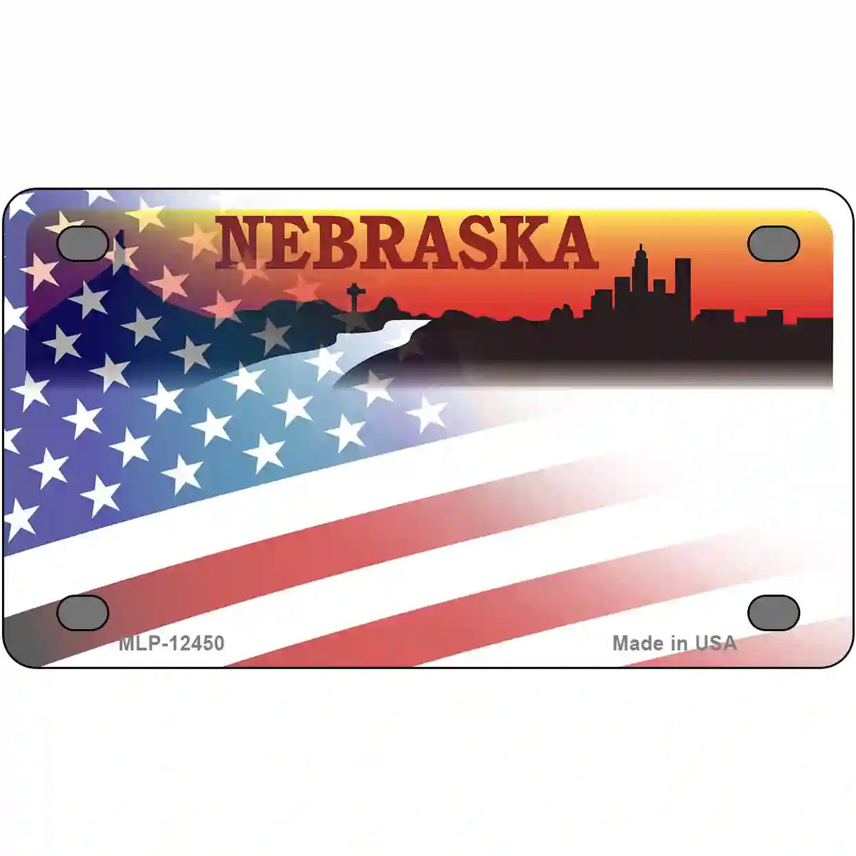 Nebraska with American Flag Novelty Metal License Plate LP-12450 4" x 2.2" (MLP)