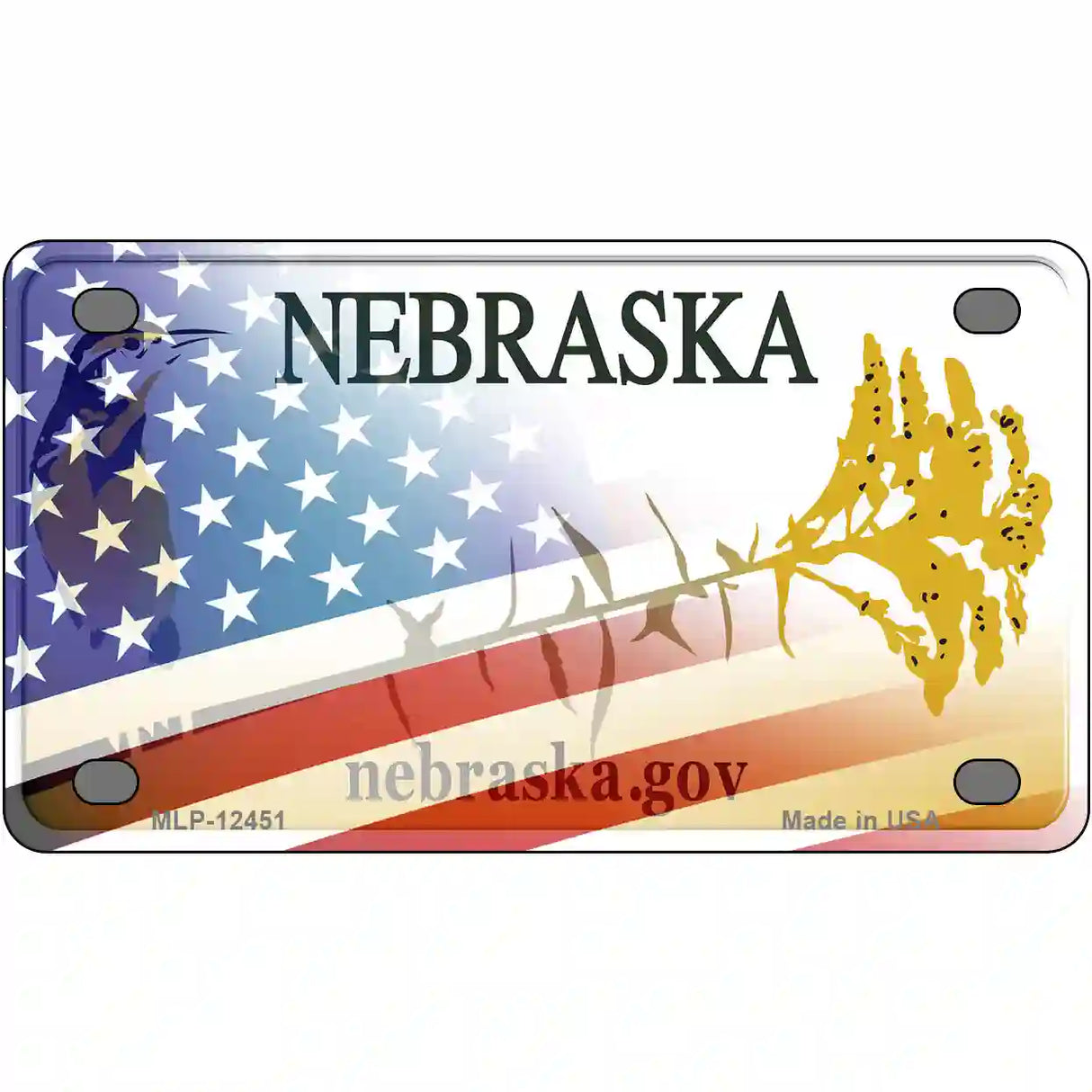 Nebraska Plate American Flag Novelty Metal License Plate 4" x 2.2" (MLP)