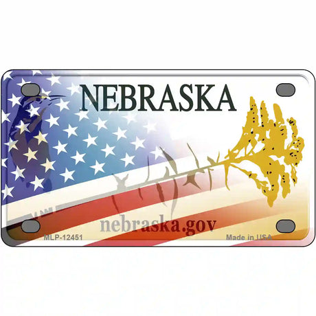 Nebraska Plate American Flag Novelty Metal License Plate 4" x 2.2" (MLP)