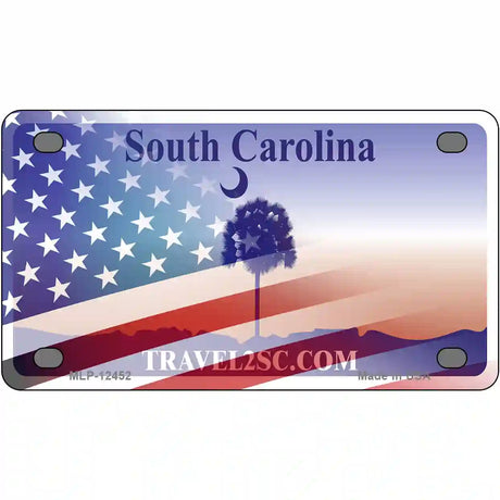 South Carolina Travel Plate American Flag Novelty Metal License Plate 4" x 2.2" (MLP)