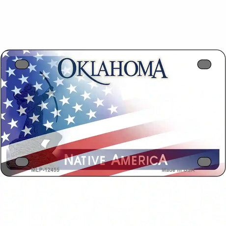 Oklahoma with American Flag Novelty Metal License Plate LP-12455 4" x 2.2" (MLP)