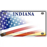 Indiana with American Flag Novelty Metal License Plate LP-12459 4" x 2.2" (MLP)