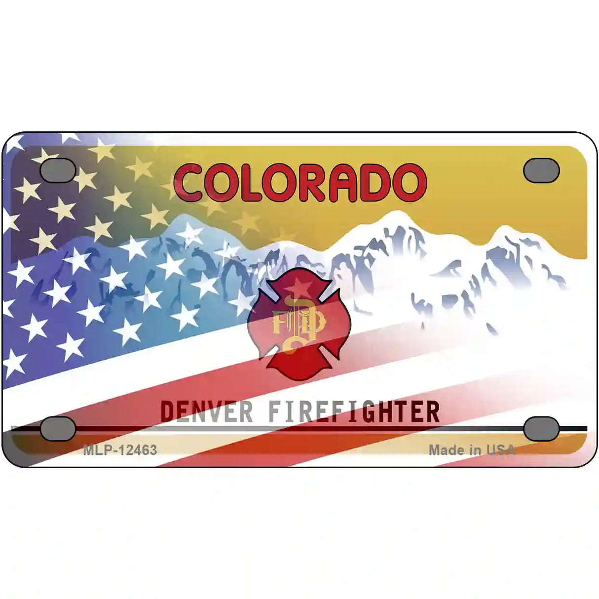 Colorado Firefighter Plate American Flag Novelty Metal License Plate 4" x 2.2" (MLP)