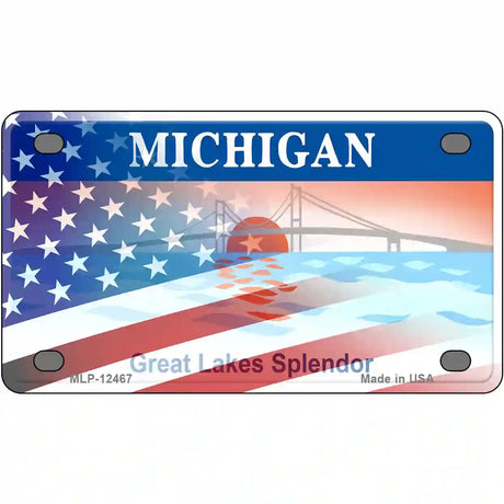 Michigan with American Flag Novelty Metal License Plate LP-12467 4" x 2.2" (MLP)